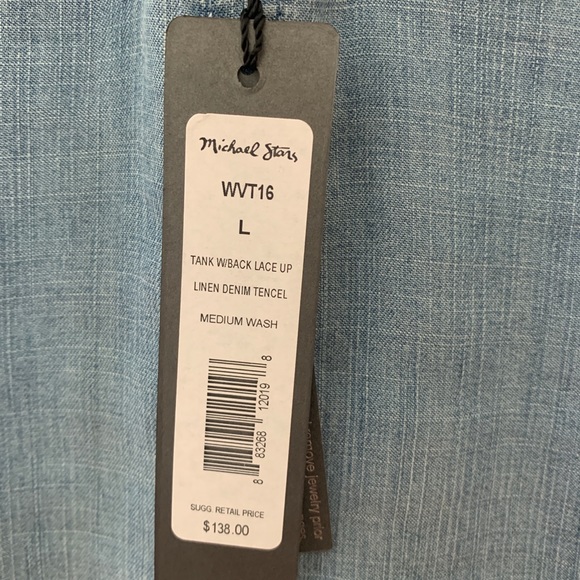 Michael Stars Denim Lace-up Back Tank - Picture 6 of 8